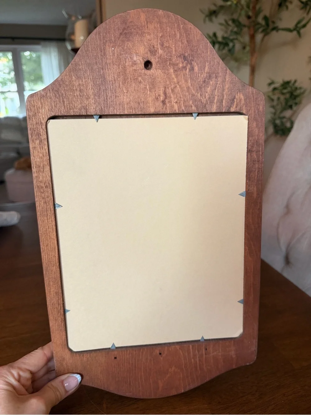 Vintage Hand-Carved Wooden Wall Mirror with Built-In Display Shelf
